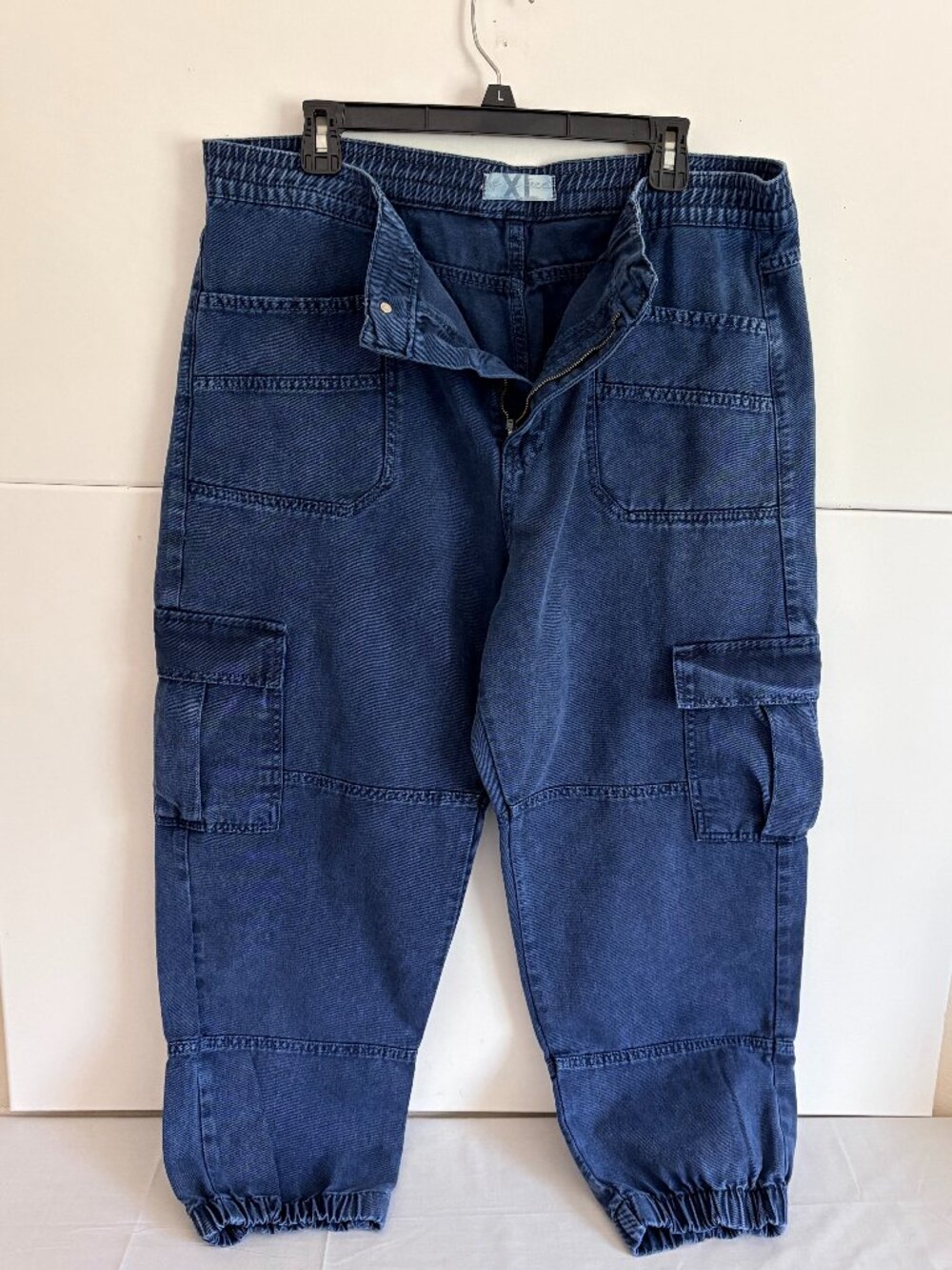 We the Free People Women's Platoon Cargo Pants in Blue Denim Jean Size X-Large
